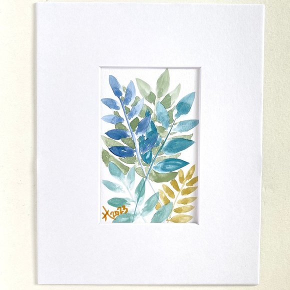 Fern Play 2 Original Art Watercolor Painting Matted Frame Ready 8x10in - Picture 3 of 5